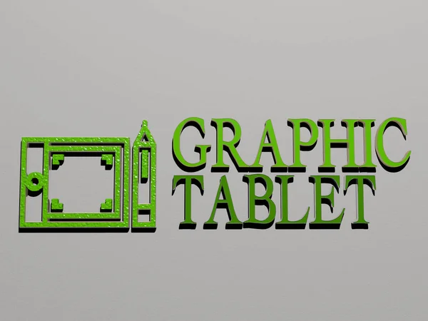 Graphique Icône Tablet Texte Sur Mur Illustration — Photo