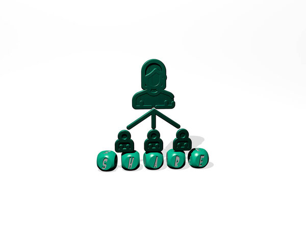 SHARE 3D icon over cubic letters, 3D illustration