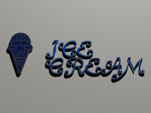 壁にアイスクリームのアイコンとテキスト 3Dイラスト — ストック写真