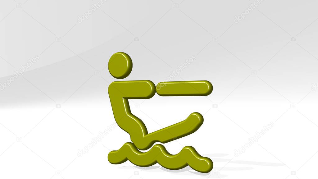 nautic sports water skiing 3D icon casting shadow, 3D illustration