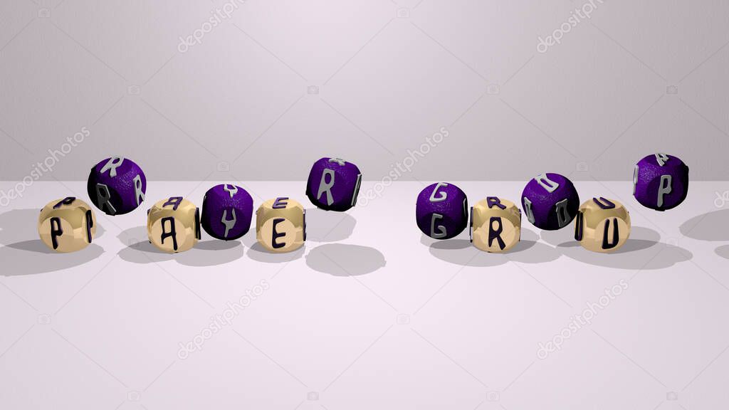 prayer group dancing cubic letters, 3D illustration