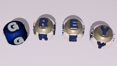 Kübik zar harflerinin GREY eğimli metni, 3D illüstrasyon