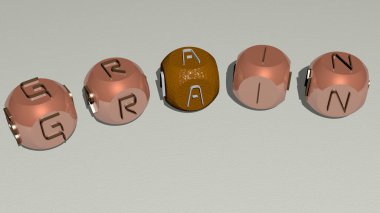 Kübik zar harflerinin GRAIN eğimli metni, 3B illüstrasyon