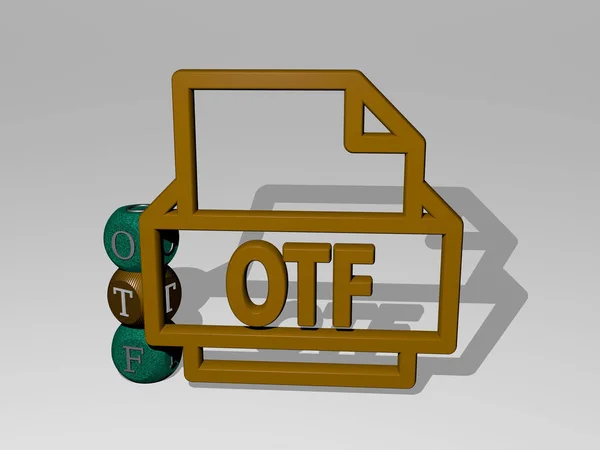 Otf 3D图标和骰子字母文本 3D插图 — 图库照片