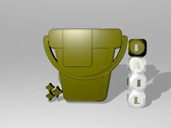 桶3D图标旁边的竖直文字个别的字母 3D插图 — 图库照片