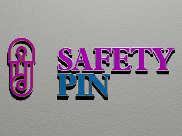 Illustration Von Safety Pin Grafiken Und Text Aus Metallischen Würfelbuchstaben — Stockfoto