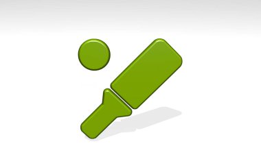 CRICKET BAT Ball 3 boyutlu ikon döküm gölgesi, 3 boyutlu illüstrasyon