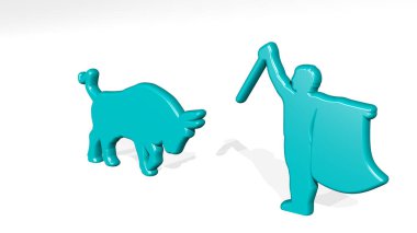 Boğa Savaşçısı 3 boyutlu ikon döküm gölgesi, 3 boyutlu illüstrasyon