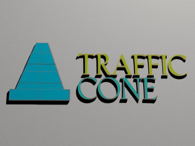Konsept ve sunumların ilgili anlamları için metalik zar harfleri tarafından yapılan TRAFFIC CON grafikleri ve metinlerinin 3B çizimi, 3D illüstrasyon