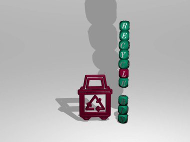 3B simge, 3B illüstrasyon yanında çöp kutusu metnini geri dönüştür