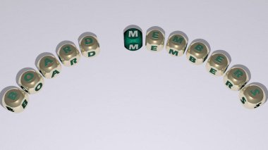 kurul üyeleri zar harflerinin metni eğimli, 3B illüstrasyon