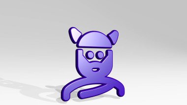 Tarih adamı Viking 3D simge döküm gölge, 3D illüstrasyon