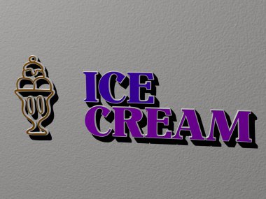 Dondurmanın dikey olarak 3B grafiksel görüntüsü ve üst perspektiften metalik kübik harflerle oluşturulmuş metin, konsept sunumu ve slayt gösterimi için mükemmel, 3D illüstrasyon