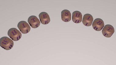 Beyaz Tişört zar harfleri metni eğrilik, 3 boyutlu illüstrasyon