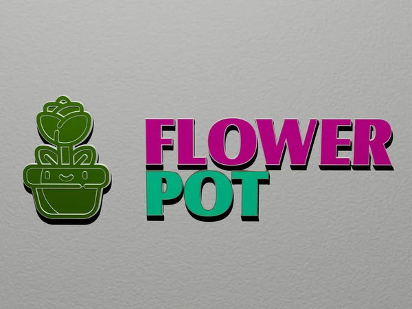 Ilustrace Flower Pot Grafiky Textu Kovových Kostek Písmen Pro Související — Stock fotografie