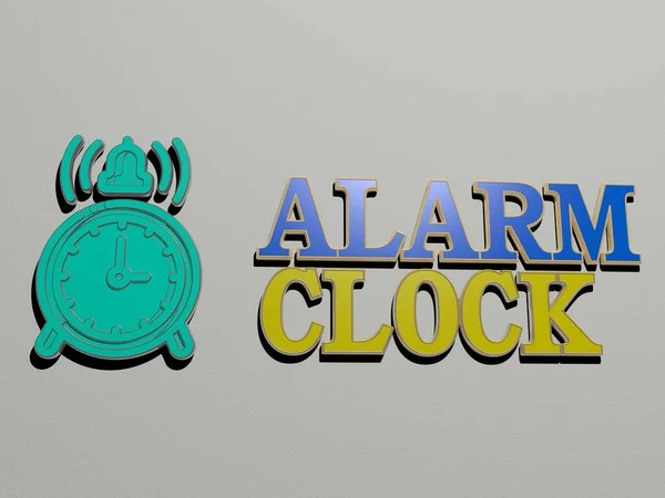 Graphical Image Alarm Clock Vertically Text Built Metallic Cubic Letters — Stock Photo, Image