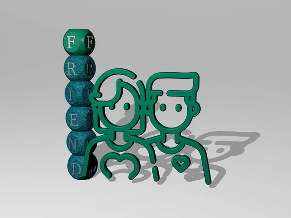 friend 3D icon and dice letter text, 3D illustration