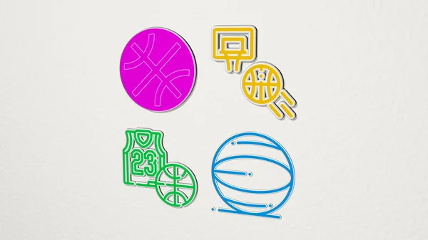 Basketball Conjunto Colorido Iconos Ilustración —  Fotos de Stock