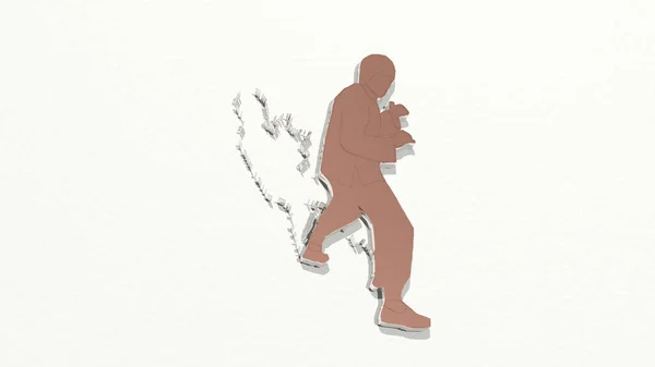 KARATE on the wall 3D illustration of metallic sculpture over a white background with mild texture, 3D illustration