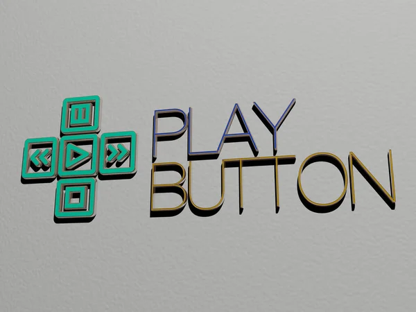 Representação Botão Play Com Ícone Parede Texto Dispostos Por Letras — Fotografia de Stock