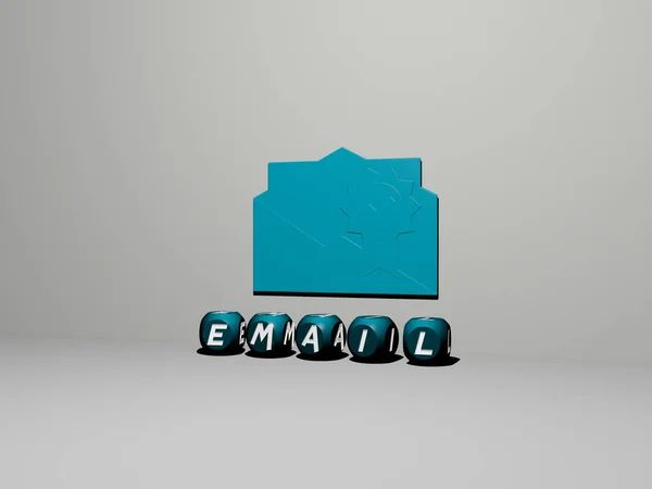 Email Icono Pared Texto Alfabetos Cúbicos Suelo Ilustración — Foto de Stock