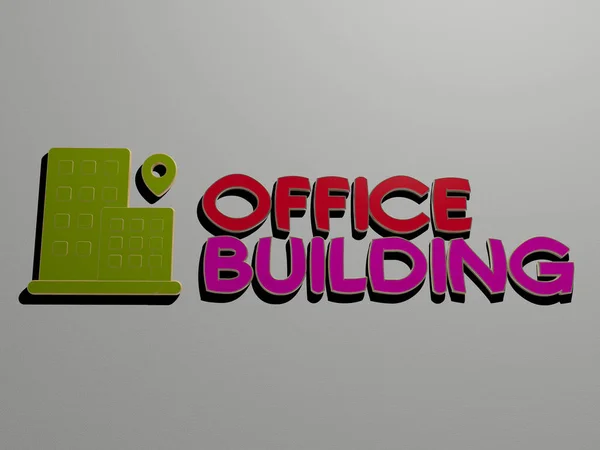 Illustration Von Office Building Grafiken Und Text Aus Metallischen Würfelbuchstaben — Stockfoto