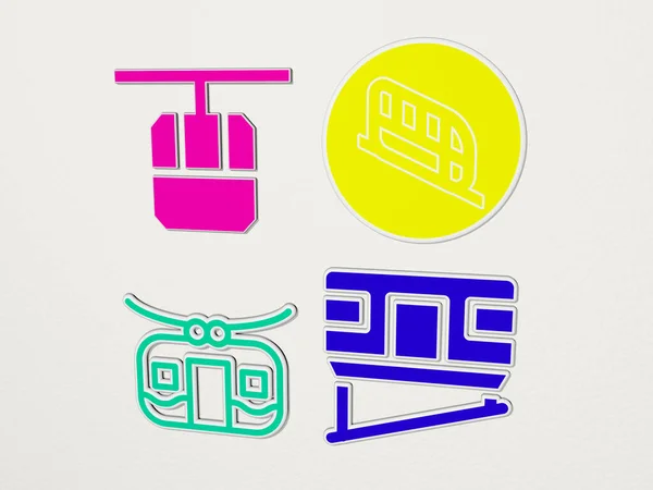 Funicular Colorful Set Icons Illustration — Stock Photo, Image