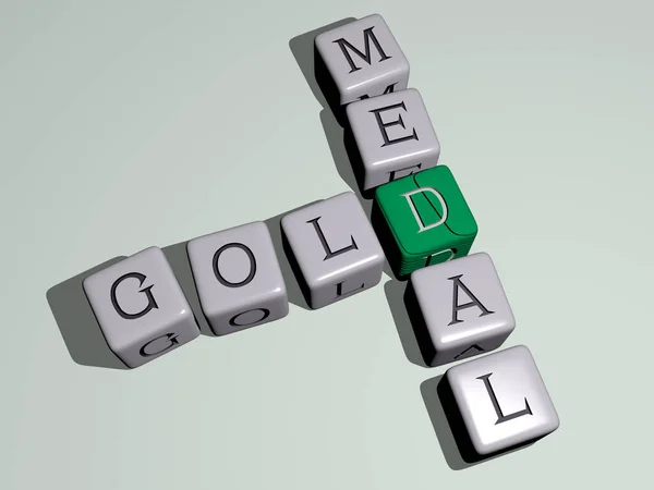 Gold Medal Kruiswoord Door Kubieke Dobbelstenen Letters Illustratie — Stockfoto