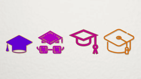 Graduation Hat Icons Set Illustration — Stock Photo, Image