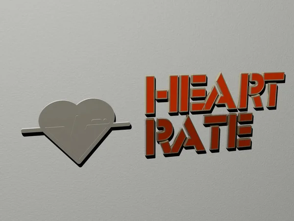 Heart Rate Ikon Szöveg Falon Illusztráció — Stock Fotó
