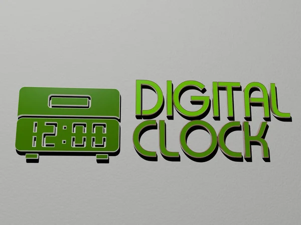 Icono Reloj Digital Texto Pared Ilustración —  Fotos de Stock