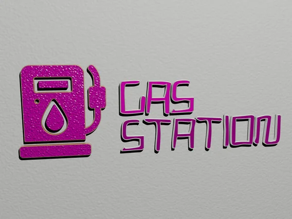 Gas Station Icon Text Wall Illustration — Stock Photo, Image