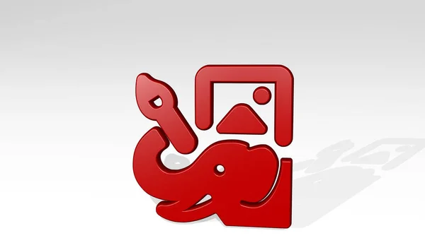 elephant draw 3D icon casting shadow, 3D illustration