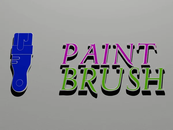 3D illustration of PAINT BRUSH graphics and text made by metallic dice letters for the related meanings of the concept and presentations, 3D illustration