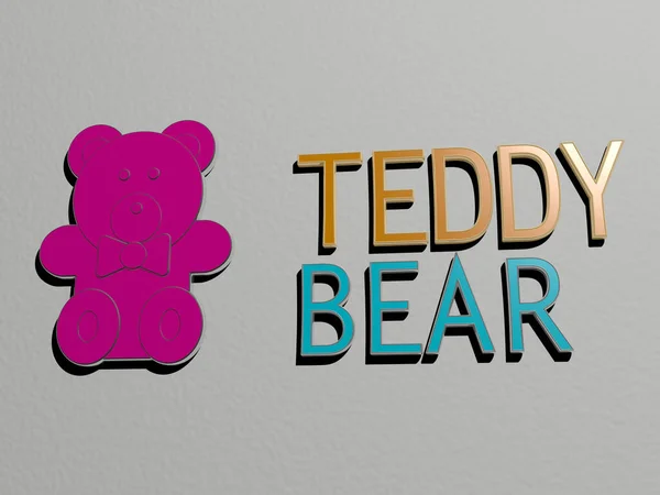 Grafický Snímek Teddy Bear Svisle Spolu Textem Sestaveným Kovovými Krychlovými — Stock fotografie