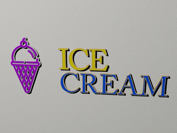 Representation Ice Cream Icon Wall Text Arranged Metallic Cubic Letters — Stock Photo, Image