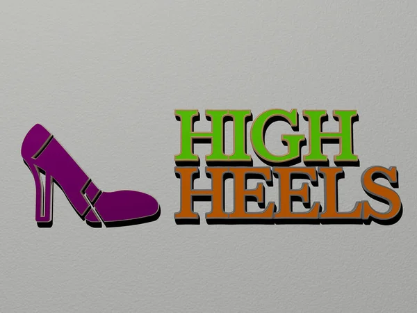 Reprezentacja High Heels Ikoną Ścianie Tekst Ułożone Metalicznymi Liter Sześciennych — Zdjęcie stockowe