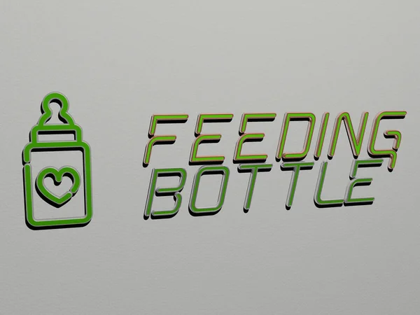 Icono Botella Alimentación Texto Pared Ilustración — Foto de Stock