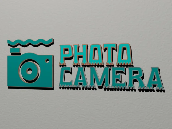 Foto Camera Icoon Tekst Muur Illustratie — Stockfoto