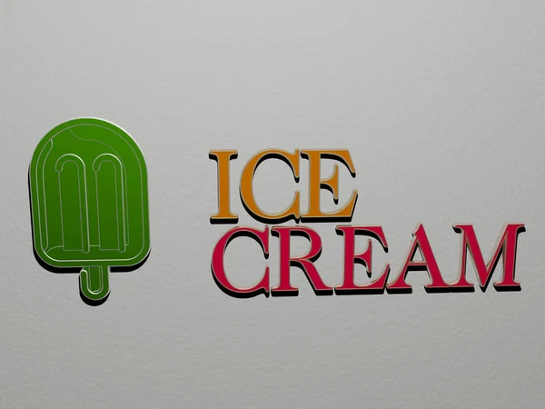 Graphical Image Ice Cream Vertically Text Built Metallic Cubic Letters — Stock Photo, Image