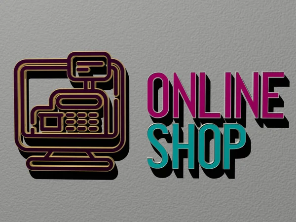Darstellung Des Online Shops Mit Icon Der Wand Und Text — Stockfoto