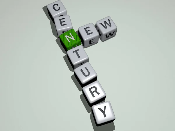 新Century纵横字谜用三次骰子字母 3D插图 — 图库照片