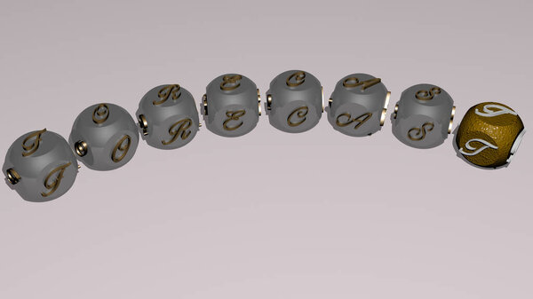 forecast curved text of cubic dice letters, 3D illustration