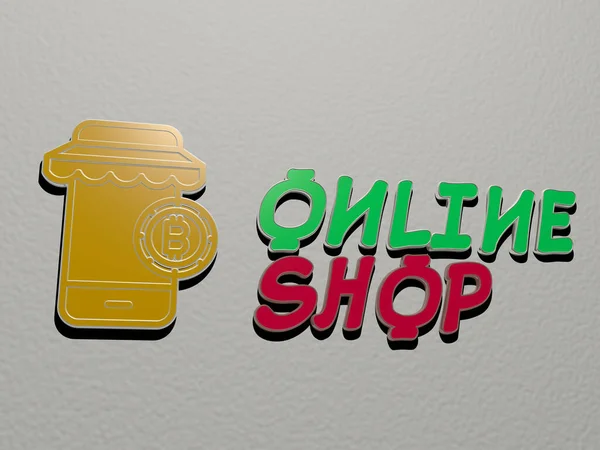 Grafik Des Online Shops Vertikal Mit Text Aus Metallischen Kubischen — Stockfoto