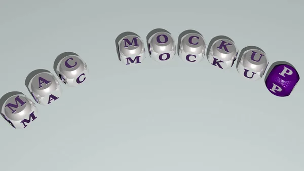 Mac Mockup Szöveg Kocka Betűk Görbület Illusztráció — Stock Fotó