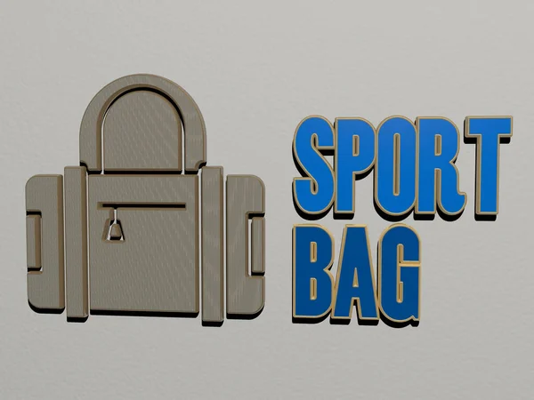 Sport Bag Ikon Szöveg Falon Illusztráció — Stock Fotó