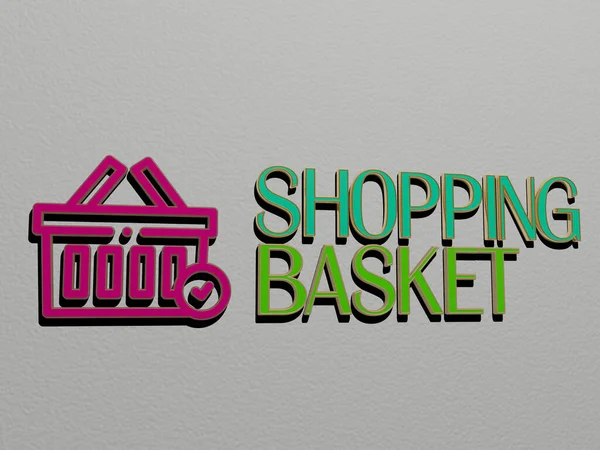 Grafický Snímek Shopping Basket Svisle Spolu Textem Sestaveným Kovovými Krychlovými — Stock fotografie