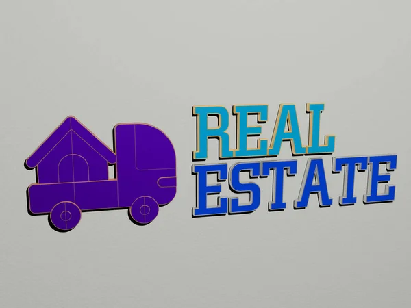 Imagen Gráfica Real Estate Verticalmente Junto Con Texto Construido Por — Foto de Stock