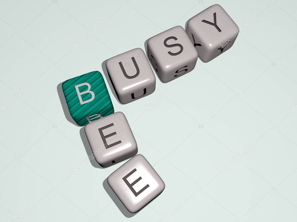 BUSY BEE crossword by cubic dice letters, 3D illustration