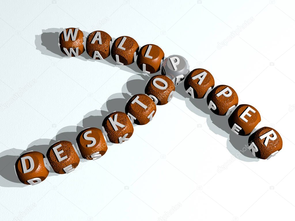 crucigrama de escritorio de texto curvo hecho de letras individuales, ilustración 3D 2023